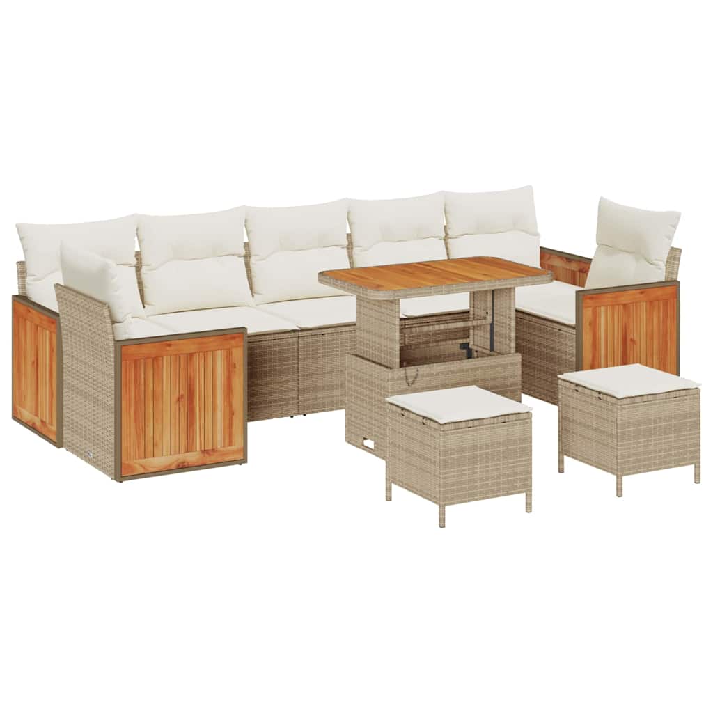 Gartensofa-set mit Kissen 13 pcs Beige und Creme Poly-Rattan