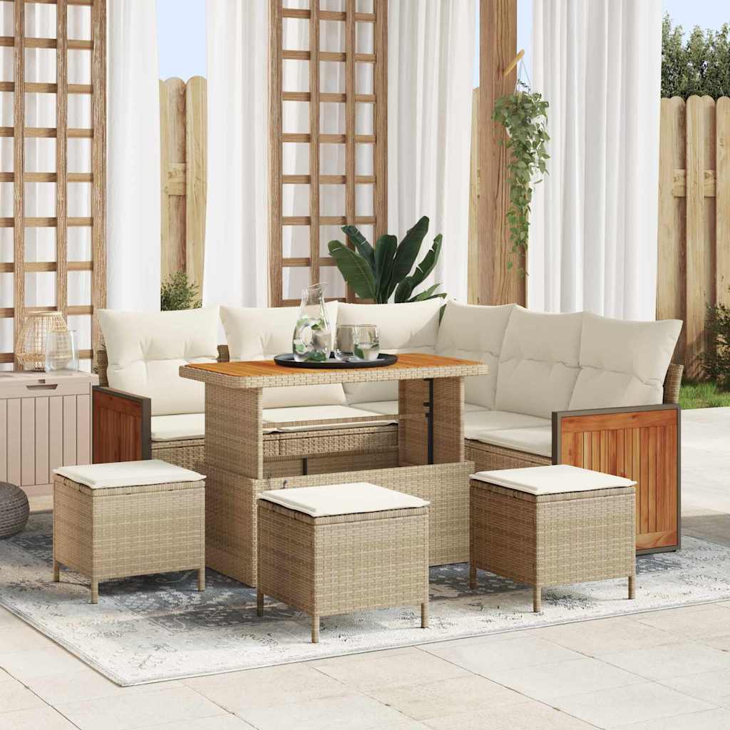 Gartensofa-set mit Kissen 9 pcs Beige und Creme Poly-Rattan