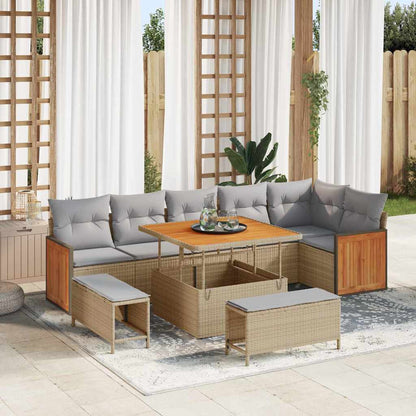 Gartensofa-set mit Kissen 11 pcs Beige und Hellgrau Poly-Rattan