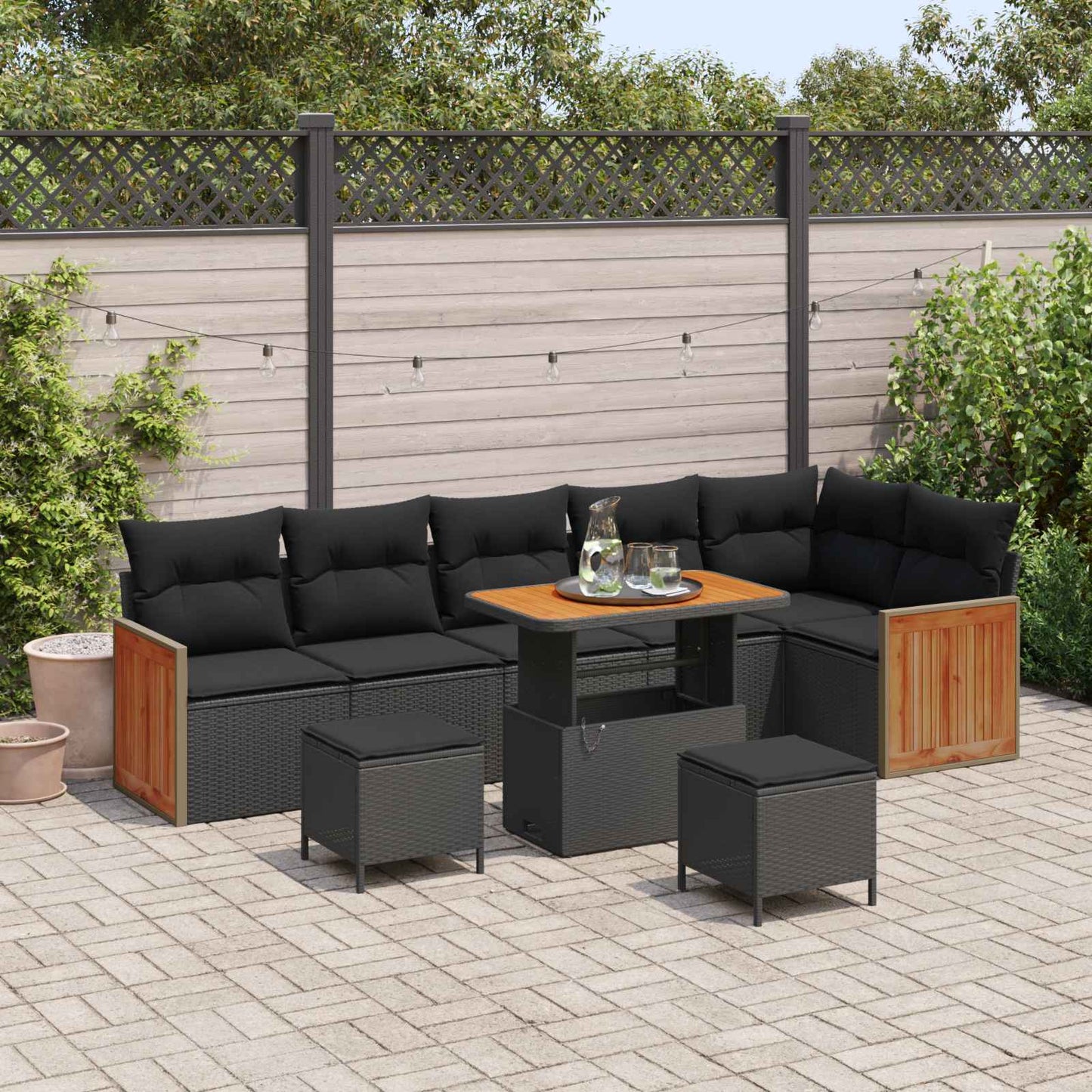 Gartensofa-set mit Kissen 11 pcs Schwarz Poly-Rattan