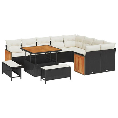 Gartensofa-set mit Kissen 13 pcs Schwarz und Creme Poly-Rattan