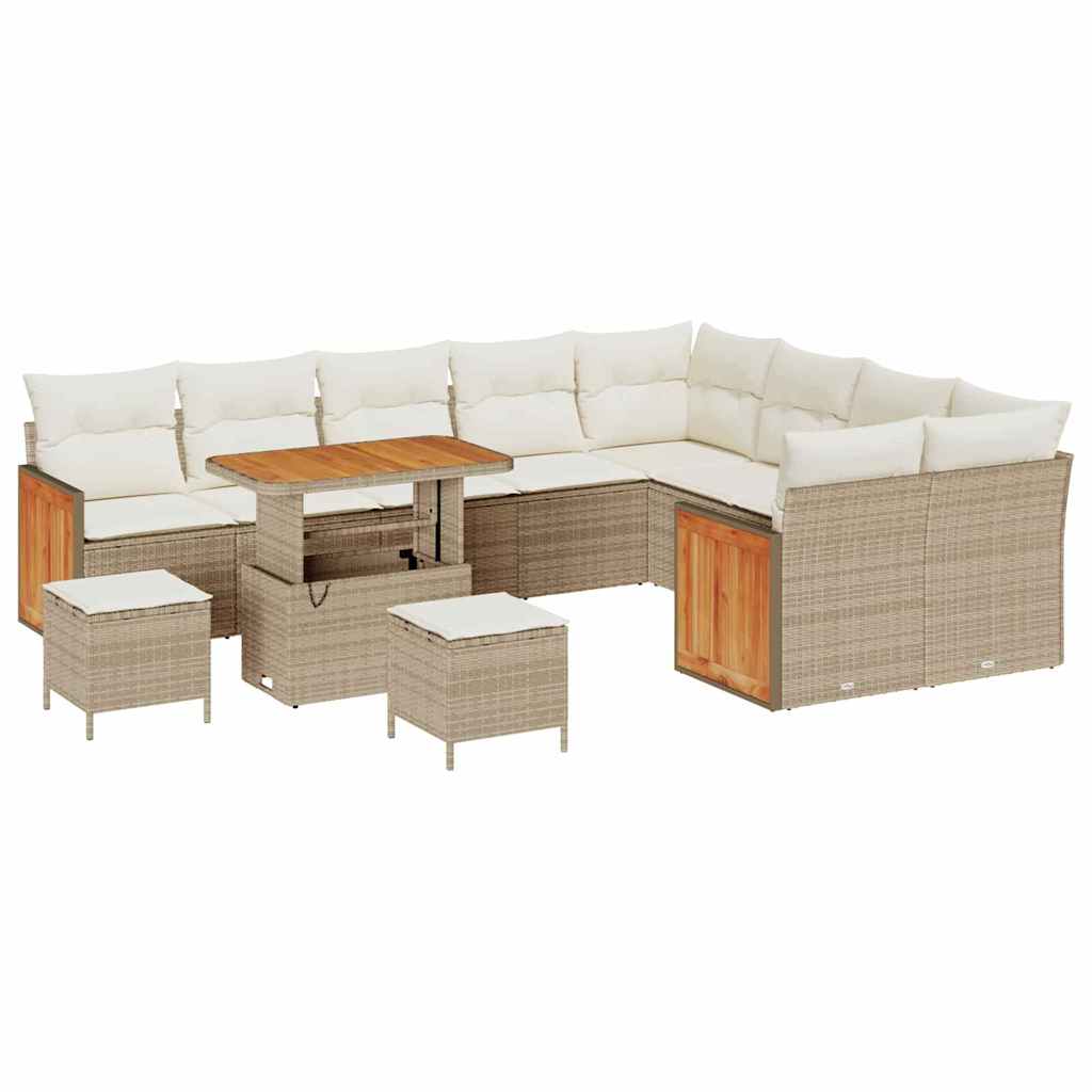 Gartensofa-set mit Kissen 13 pcs Beige und Creme Poly-Rattan