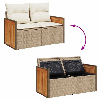 Gartensofa-set mit Kissen 13 pcs Beige und Creme Poly-Rattan