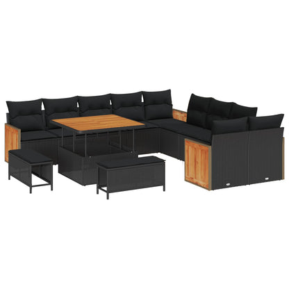 Gartensofa-set mit Kissen 17 pcs Schwarz Poly-Rattan