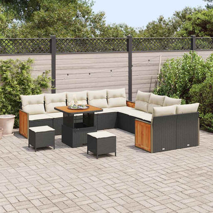Gartensofa-set mit Kissen 17 pcs Schwarz und Creme Poly-Rattan