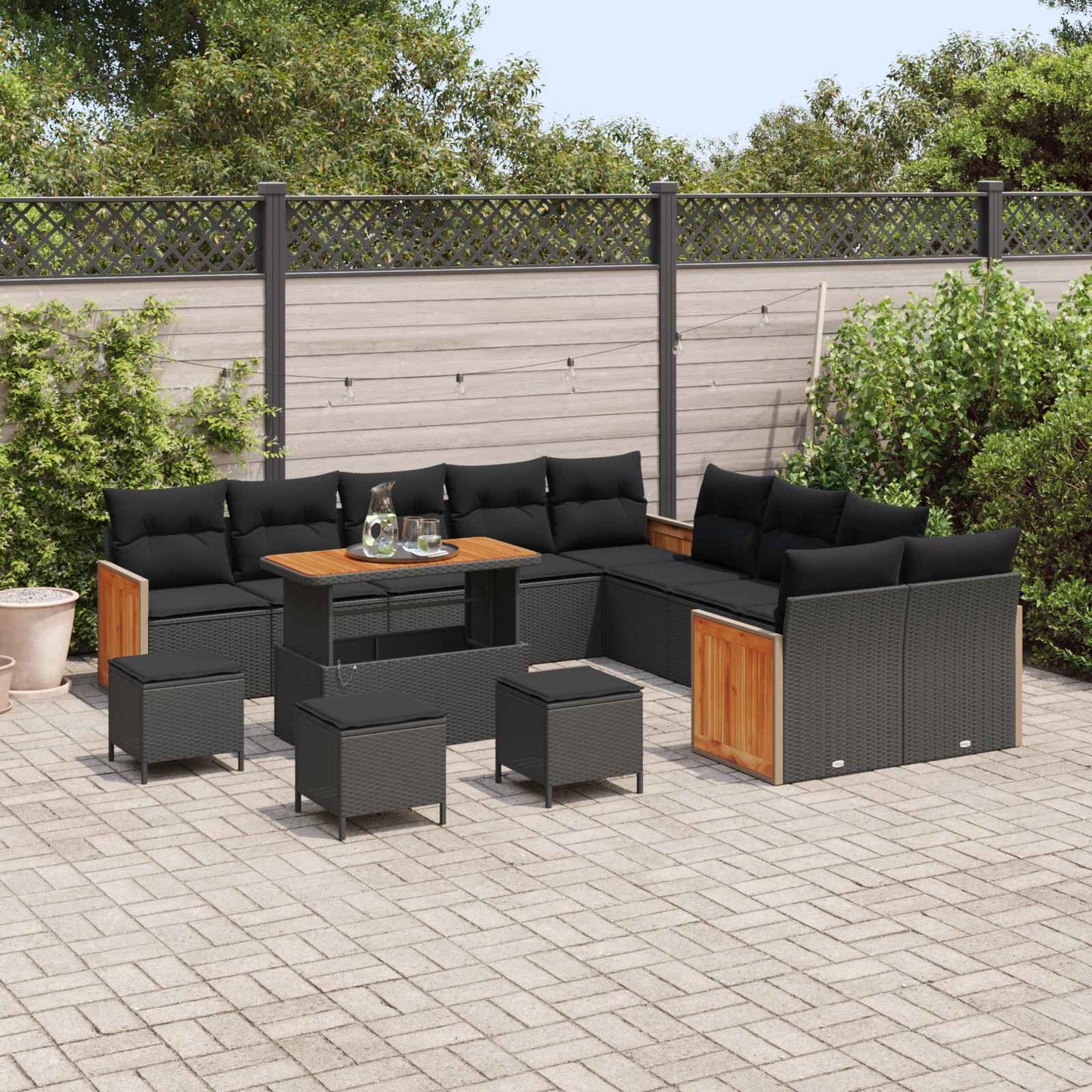 Gartensofa-set mit Kissen 18 pcs Schwarz Poly-Rattan