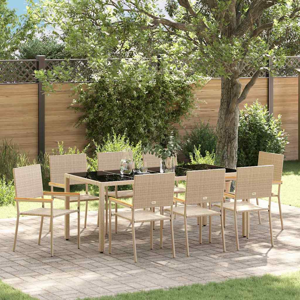 Garten Essgruppe 9 pcs Beige Poly-Rattan
