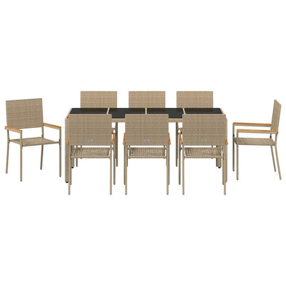 Garten Essgruppe 9 pcs Beige Poly-Rattan