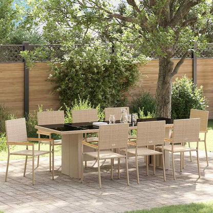Garten Essgruppe 9 pcs Beige Poly-Rattan