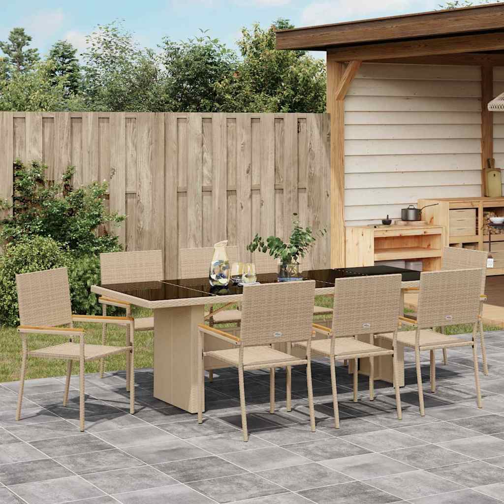 Garten Essgruppe 9 pcs Beige Poly-Rattan