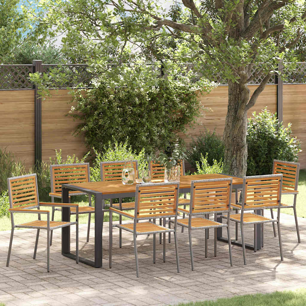 Garten Essgruppe 9 pcs Grau und Braun Poly-Rattan