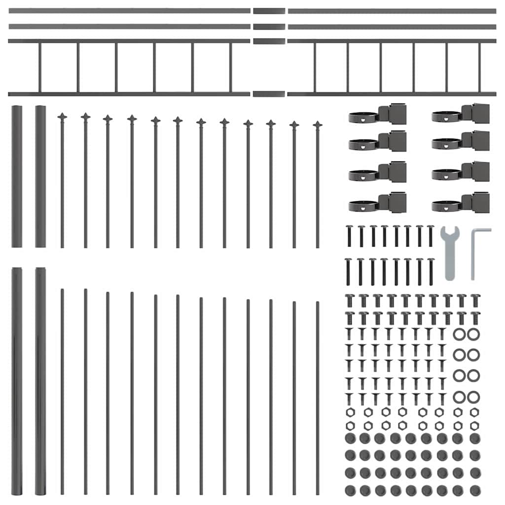 Gartenzaun 3 pcs Grau 170 x 225 cm Pulverbeschichteter Stahl