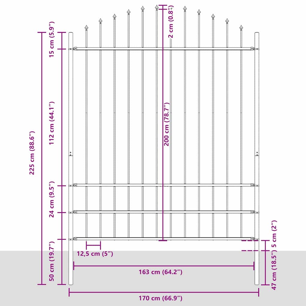 Gartenzaun 6 pcs Grau 170 x 225 cm Pulverbeschichteter Stahl