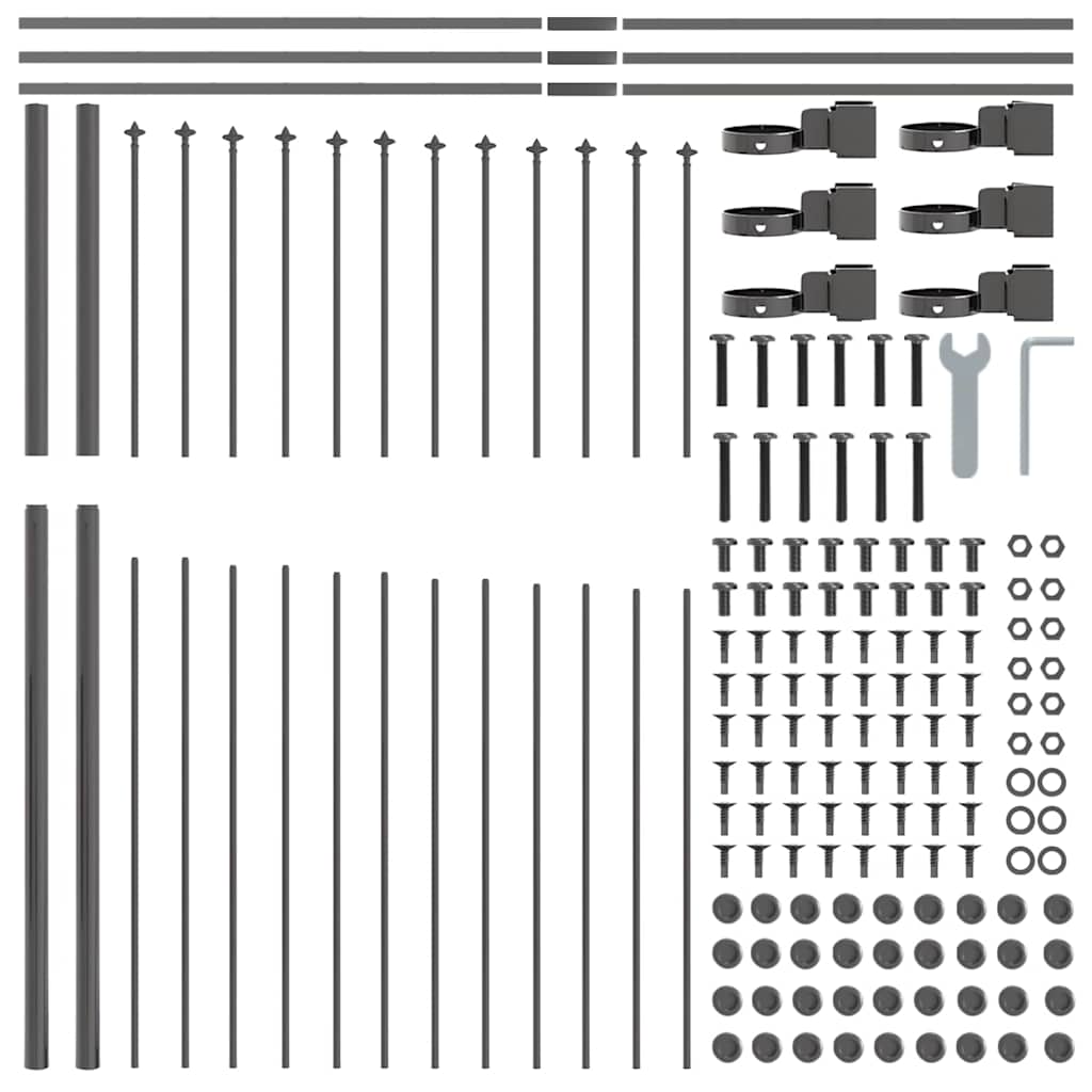 Gartenzaun 7 pcs Grau 170 x 215 cm Pulverbeschichteter Stahl