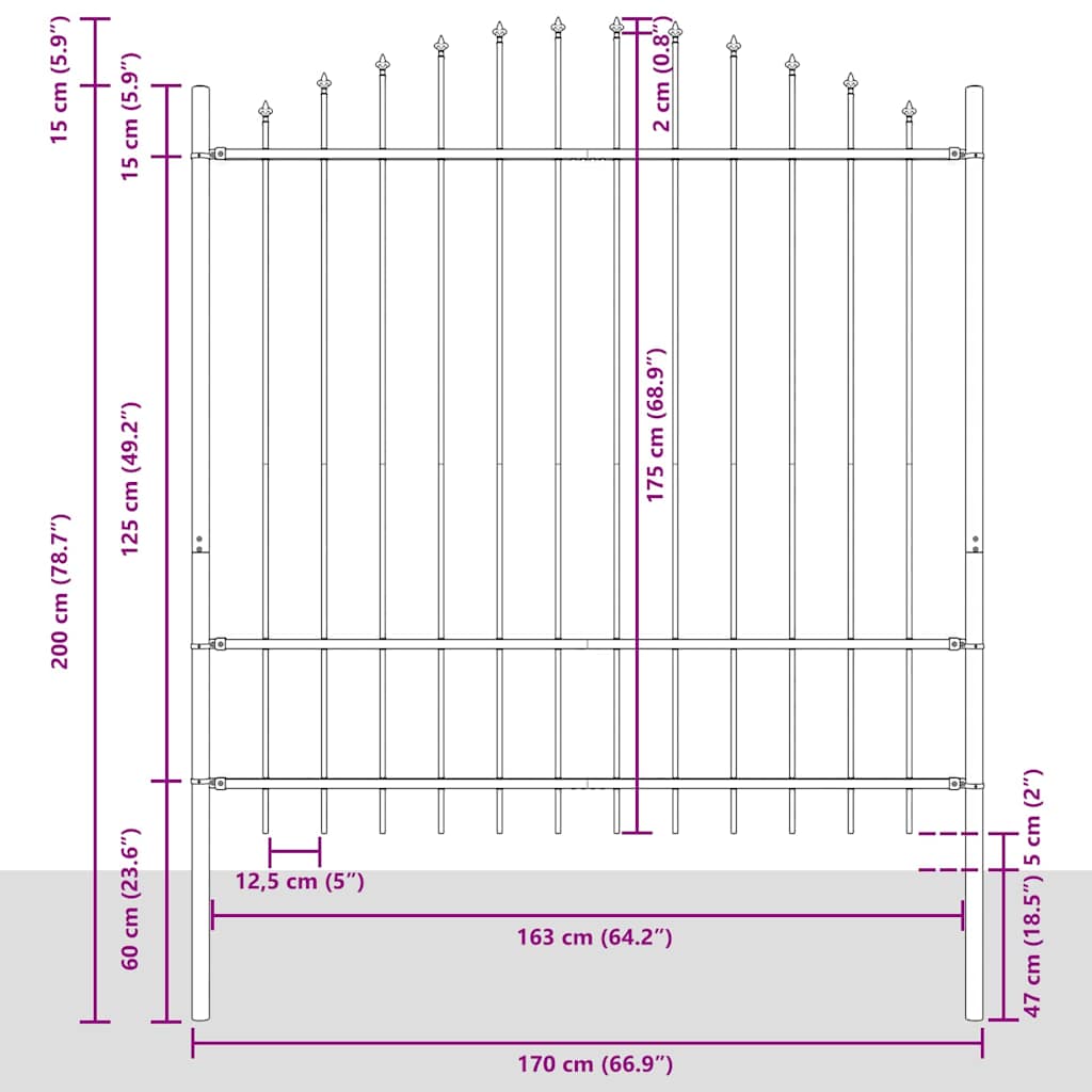 Gartenzaun 7 pcs Grau 170 x 215 cm Pulverbeschichteter Stahl