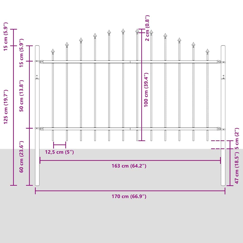 Gartenzaun 3 pcs Weiß 170 x 140 cm Pulverbeschichteter Stahl