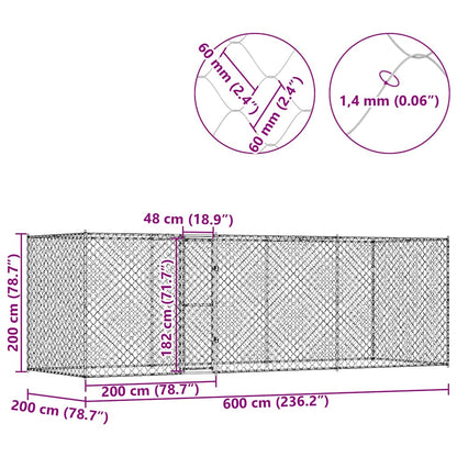 Hundekäfig Silber 600 x 200 x 200 cm Verzinkter Stahl
