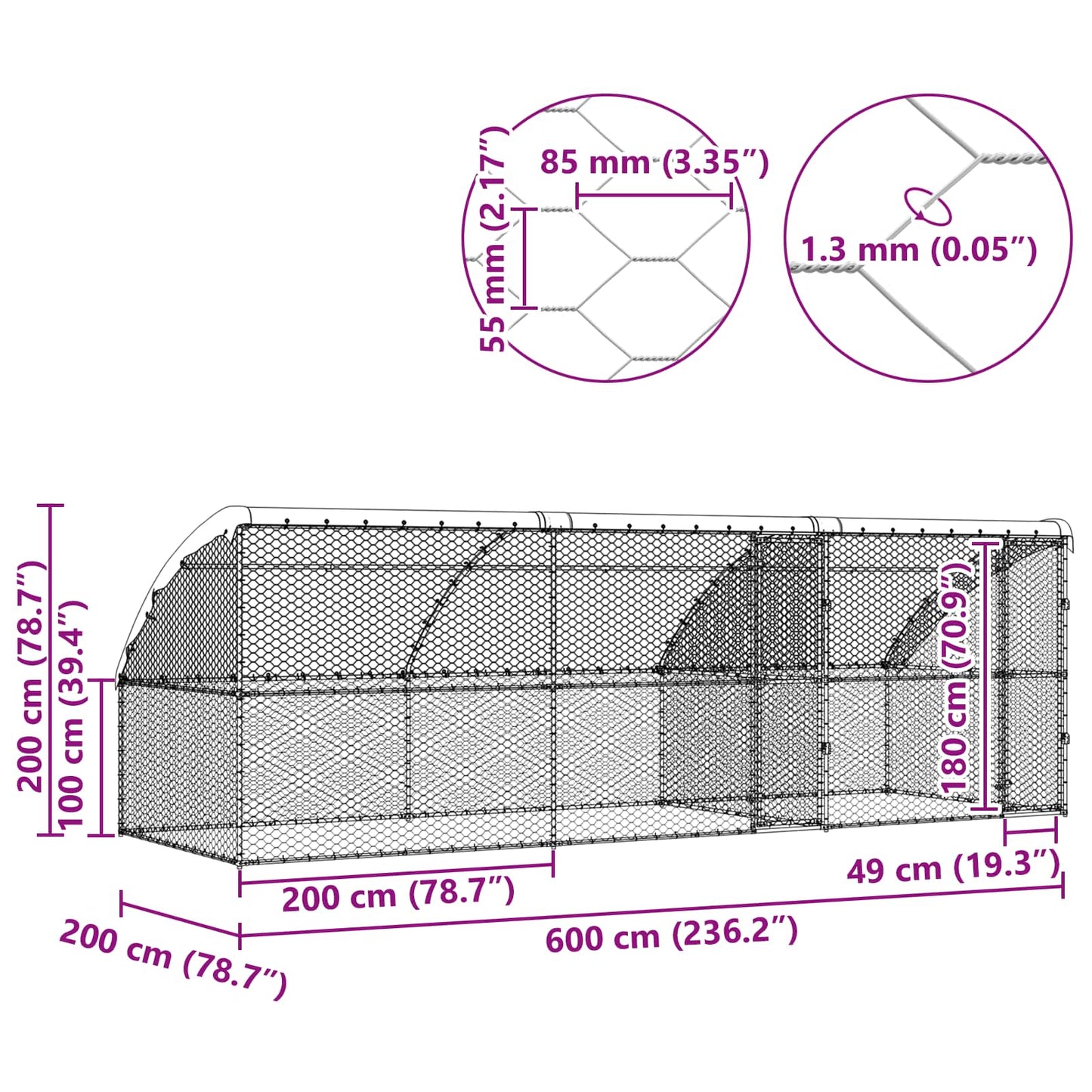 Hundekäfig 3 pcs Silber 6 x 2 x 2 m Verzinkter Stahl