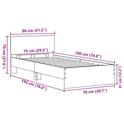 Bettrahmen mit Kopfteil Altholz 75 x 190 cm Holzwerkstoff
