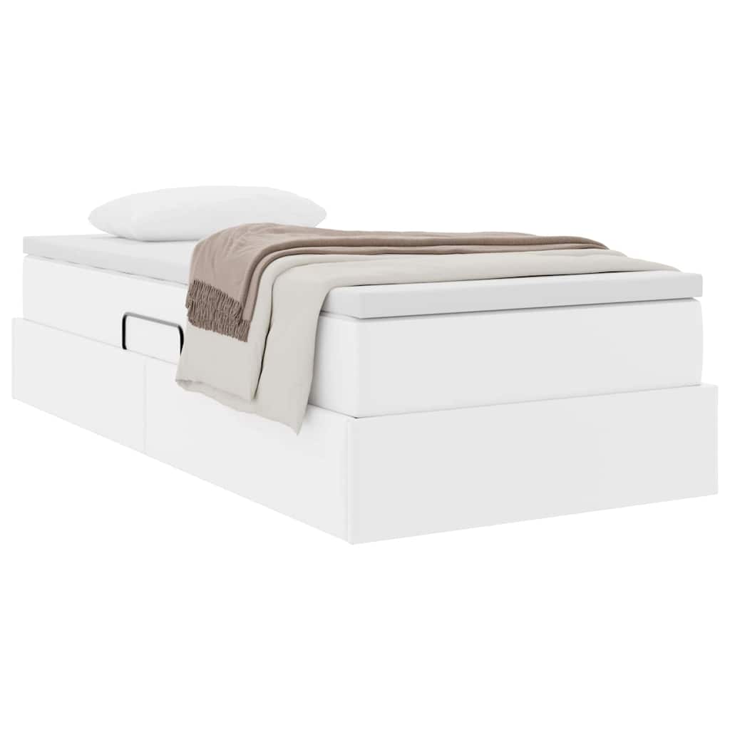Aufbewahrungsbett mit Matratze Weiß 90 x 190 cm Kunstleder