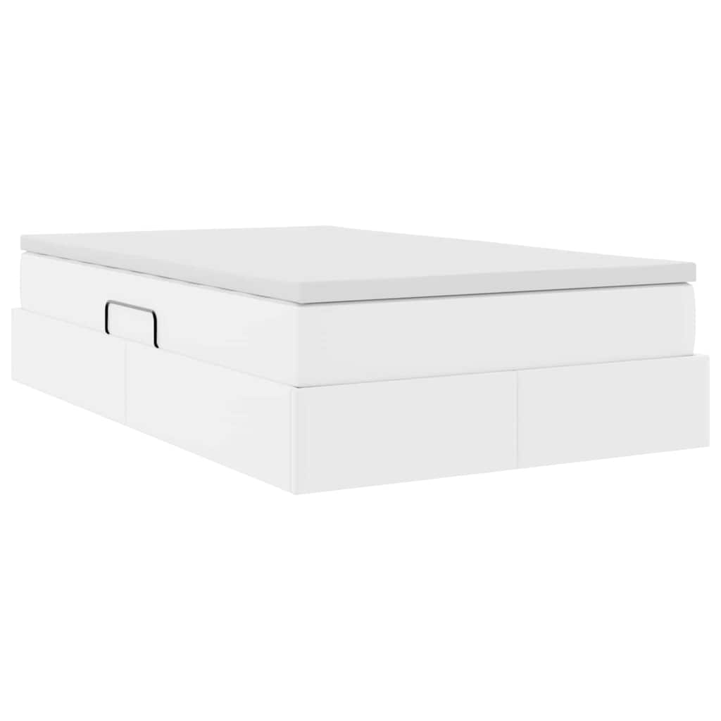 Aufbewahrungsbett mit Matratze Weiß 120 x 200 cm Kunstleder