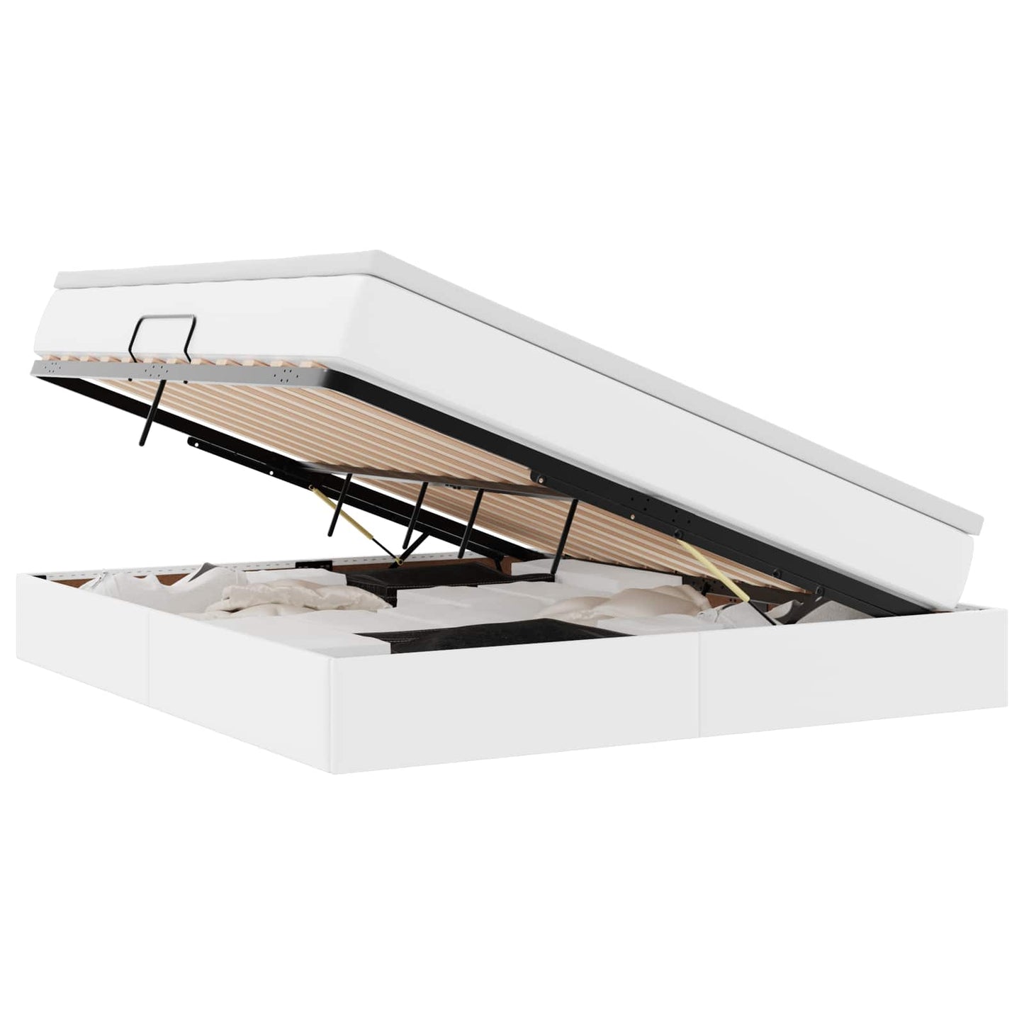 Aufbewahrungsbett mit Matratze Weiß 160 x 200 cm Kunstleder