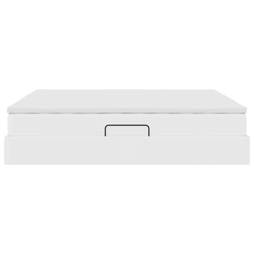 Aufbewahrungsbett mit Matratze Weiß 160 x 200 cm Kunstleder