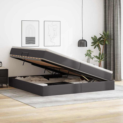 Aufbewahrungsbett mit Matratze Grau 200 x 200 cm Kunstleder