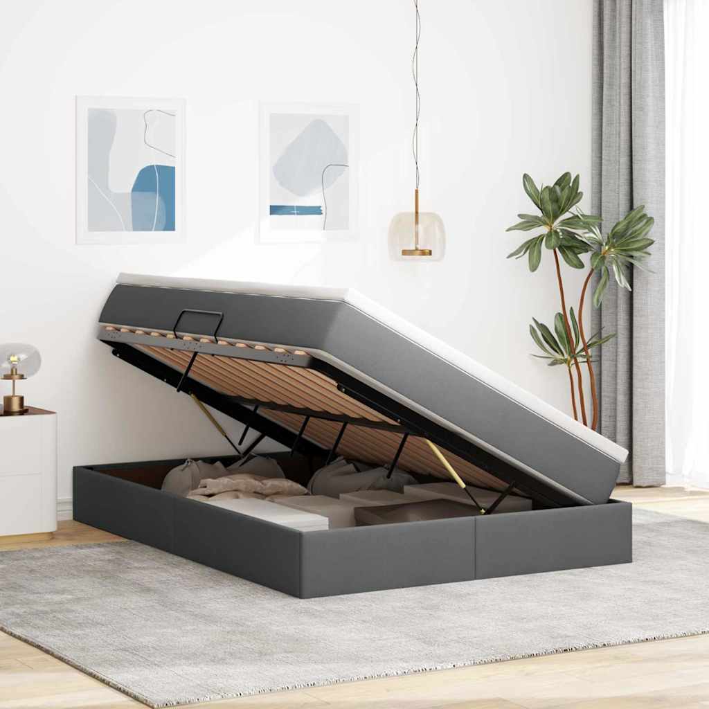 Aufbewahrungsbett mit Matratze Dunkelgrau 140 x 200 cm