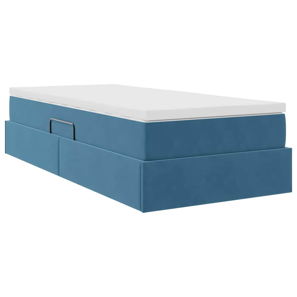 Aufbewahrungsbett mit Matratze Dunkelblau 90 x 200 cm Samt