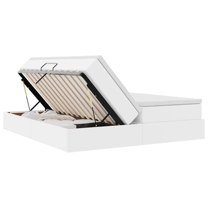 Aufbewahrungsbett mit Matratze Weiß 180 x 200 cm Kunstleder