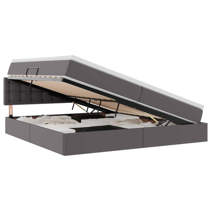 Aufbewahrungsbett mit Matratze Grau 200 x 200 cm Kunstleder