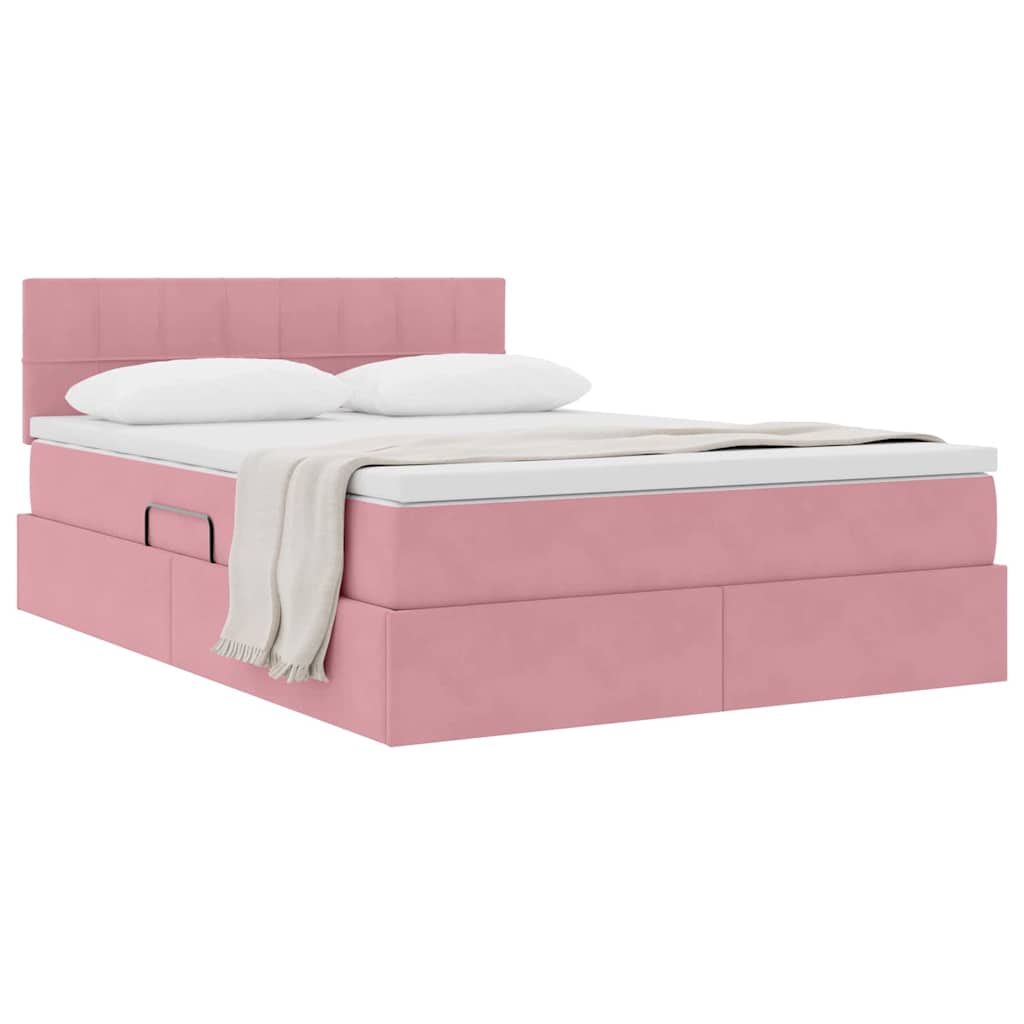 Aufbewahrungsbett mit Matratze Rosa 140 x 200 cm Samt