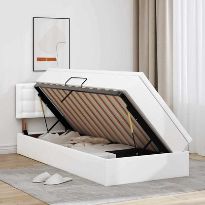 Bett mit Stauraum und LED Reinweiß 90 x 200 cm Kunstleder