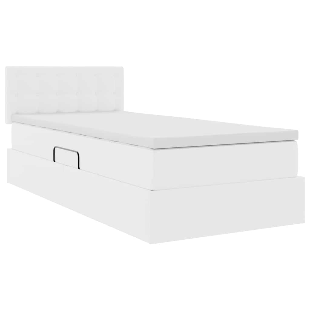 Bett mit Stauraum und LED Reinweiß 90 x 200 cm Kunstleder