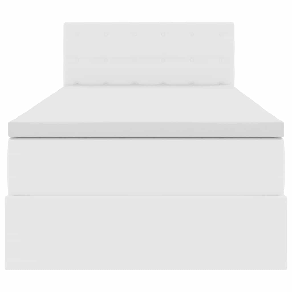 Bett mit Stauraum und LED Reinweiß 90 x 200 cm Kunstleder