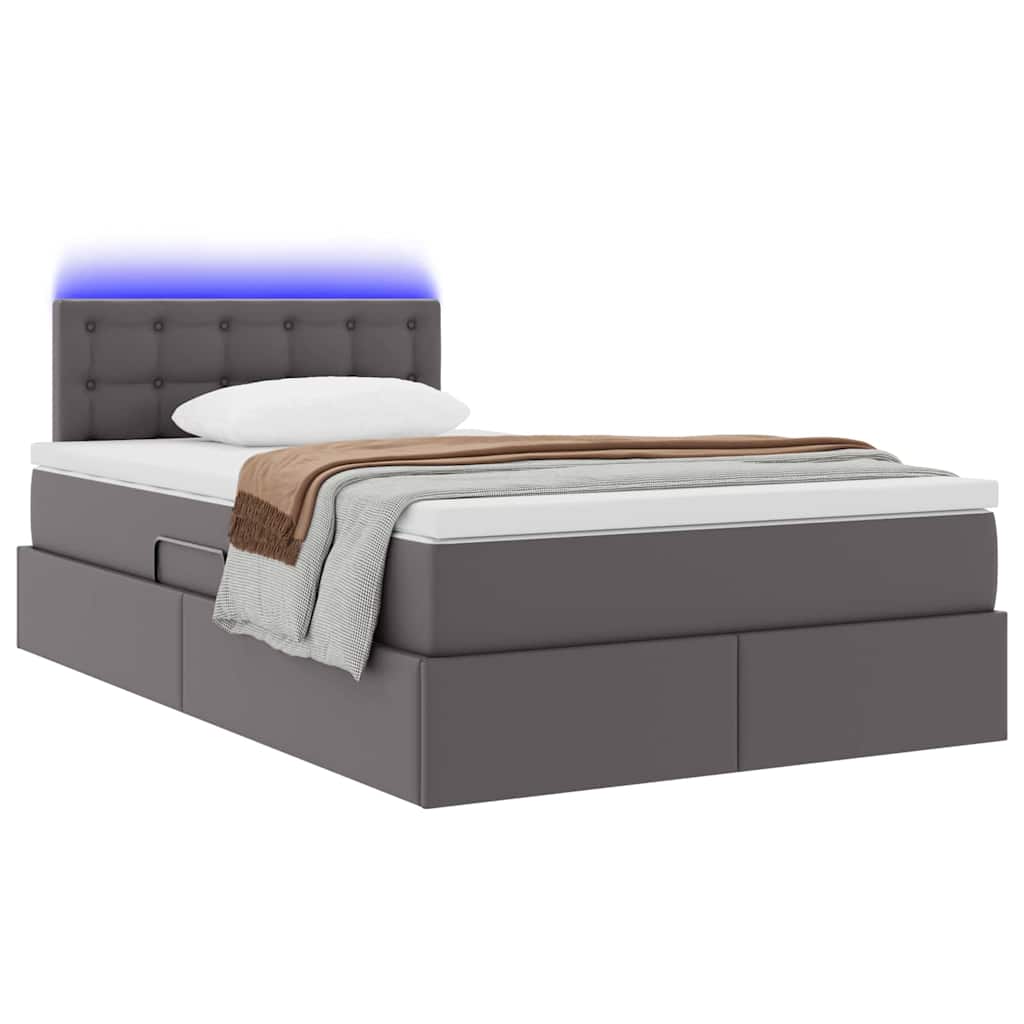 Bett mit Stauraum und LED mit LED Grau 120 x 190 cm Kunstleder
