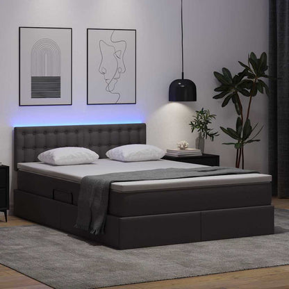 Bett mit Stauraum und LED mit LED Grau 140 x 190 cm Kunstleder