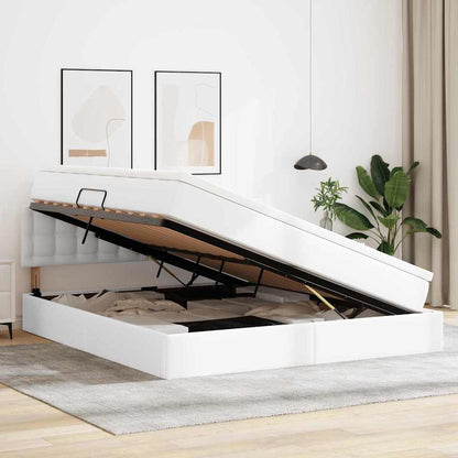 Bett mit Stauraum und LED Reinweiß 180 x 200 cm Kunstleder