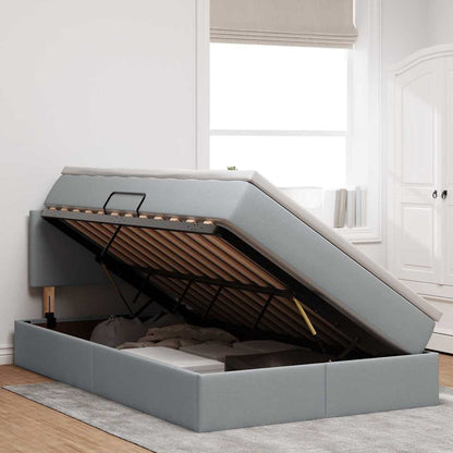 Bett mit Stauraum und LED mit LED Hellgrau 120 x 190 cm Stoff