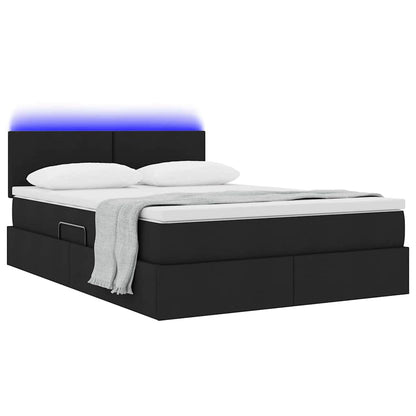 Bett mit Stauraum und LED mit LED Schwarz 140 x 190 cm Stoff