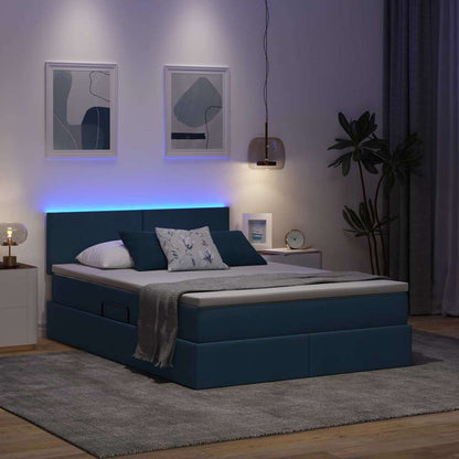 Bett mit Stauraum und LED mit Matratze Blau 140 x 190 cm Stoff