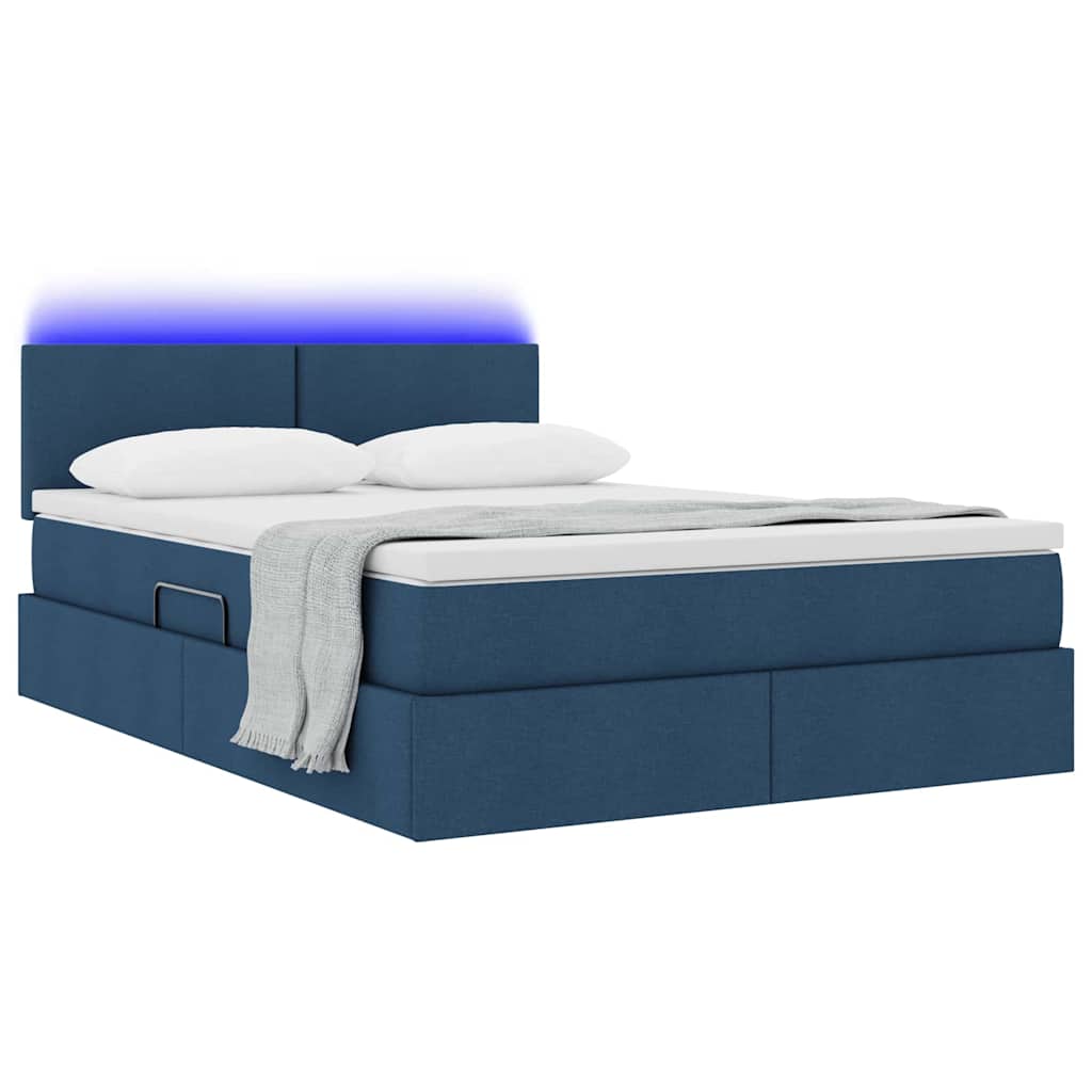 Bett mit Stauraum und LED mit Matratze Blau 140 x 190 cm Stoff