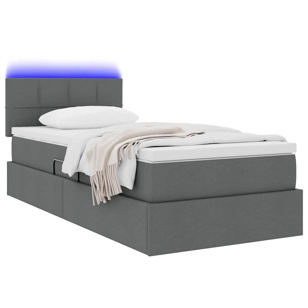 Bett mit Stauraum und LED mit LED Dunkelgrau 90 x 190 cm Stoff
