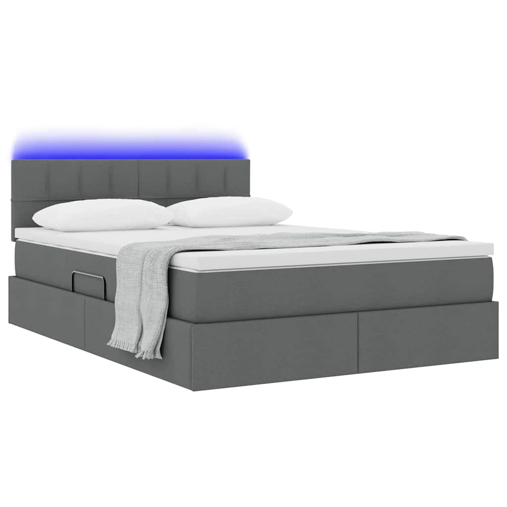 Bett mit Stauraum und LED mit LED Dunkelgrau 140 x 200 cm Stoff