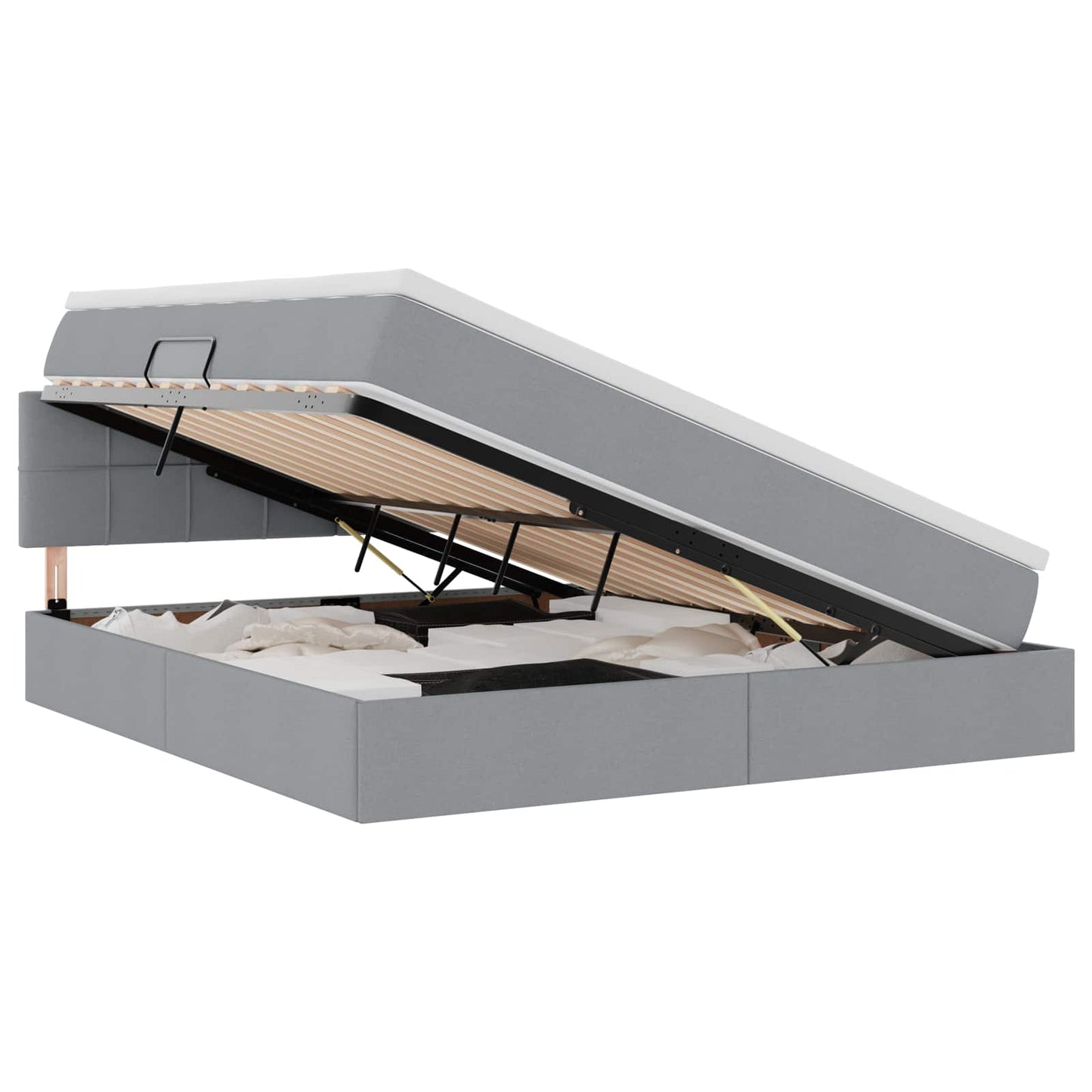 Bett mit Stauraum und LED mit LED Hellgrau 160 x 200 cm Stoff