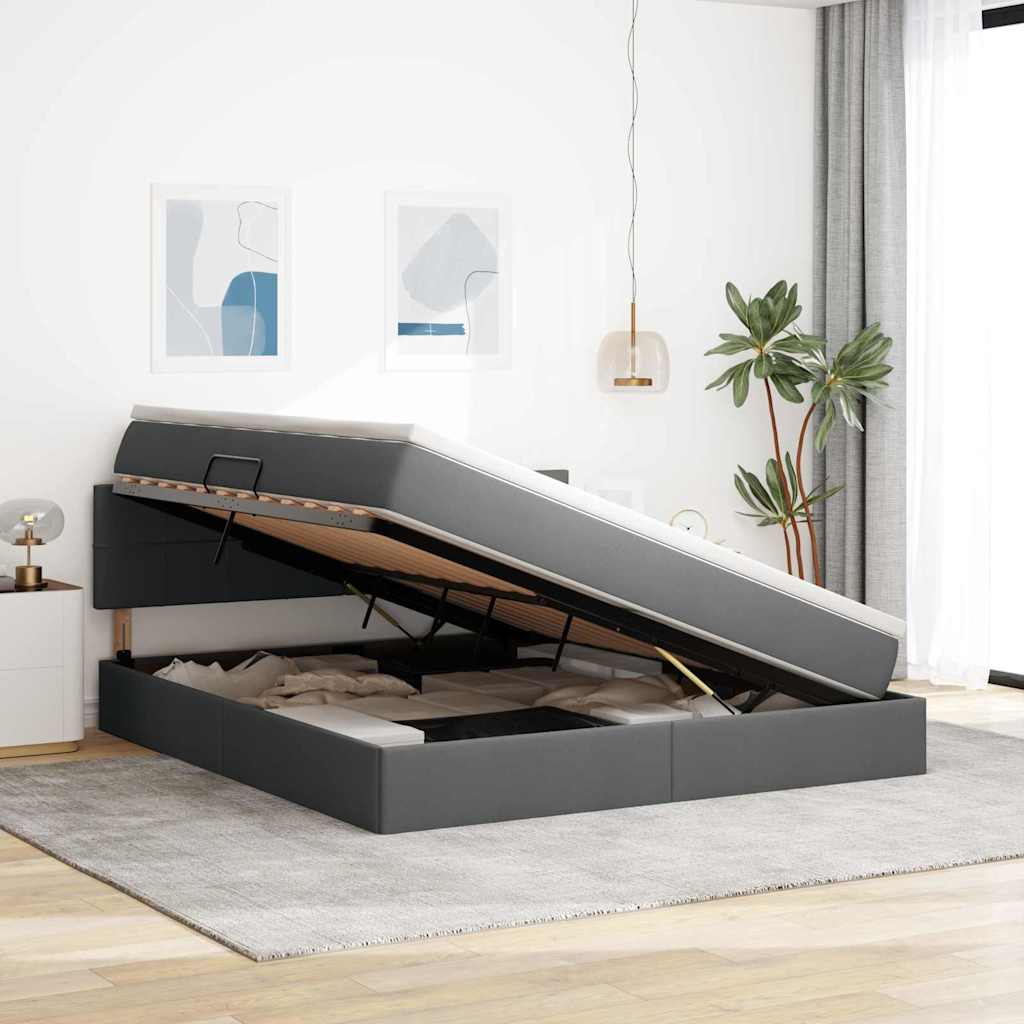 Bett mit Stauraum und LED mit LED Dunkelgrau 180 x 200 cm Stoff