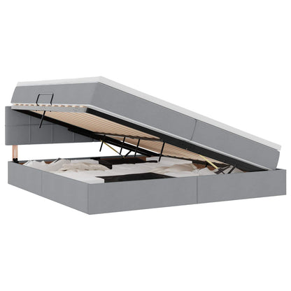 Bett mit Stauraum und LED mit LED Hellgrau 200 x 200 cm Stoff