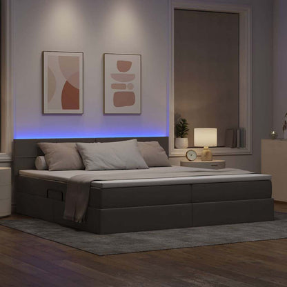 Bett mit Stauraum und LED mit Matratze Taupe 200 x 200 cm Stoff
