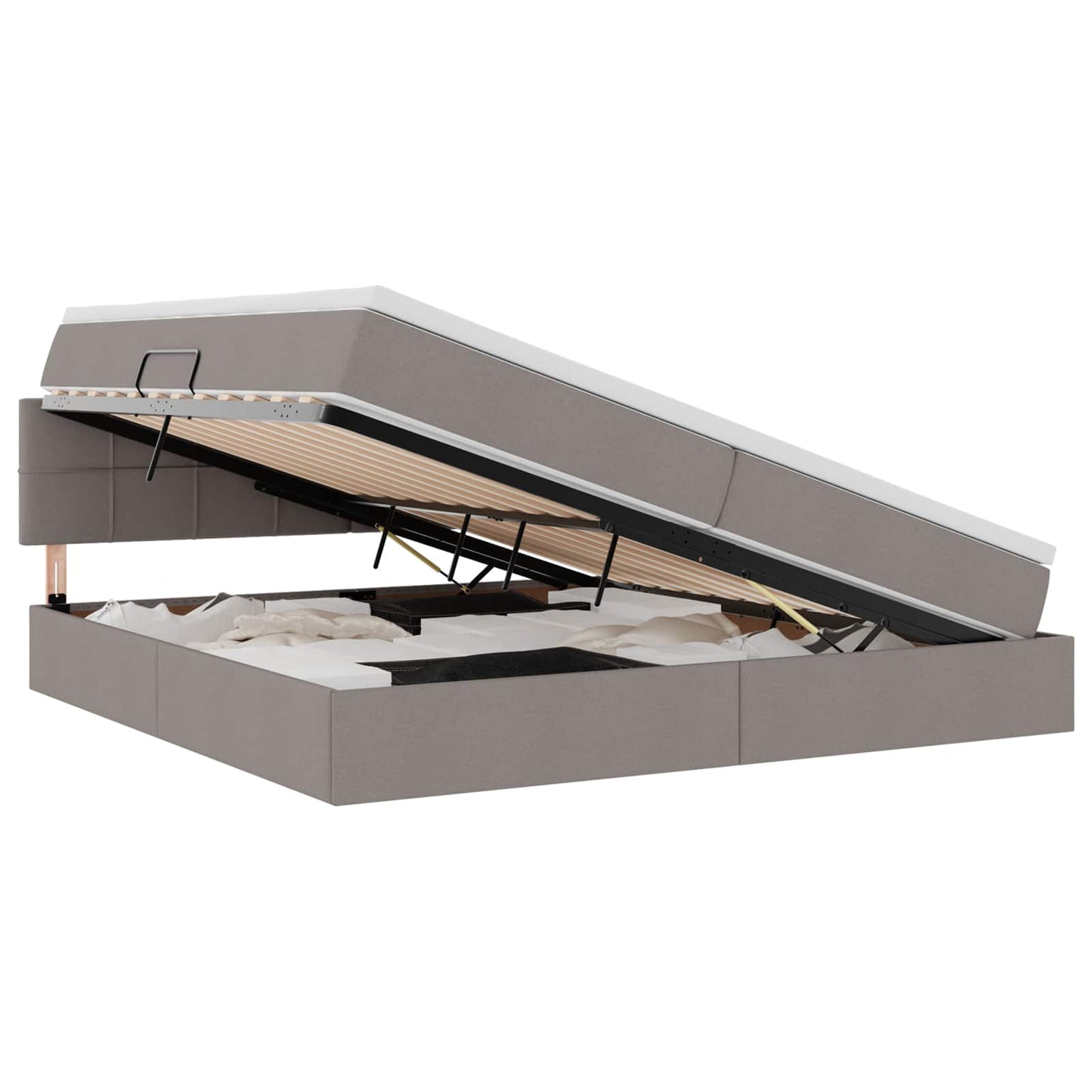 Bett mit Stauraum und LED mit Matratze Taupe 200 x 200 cm Stoff